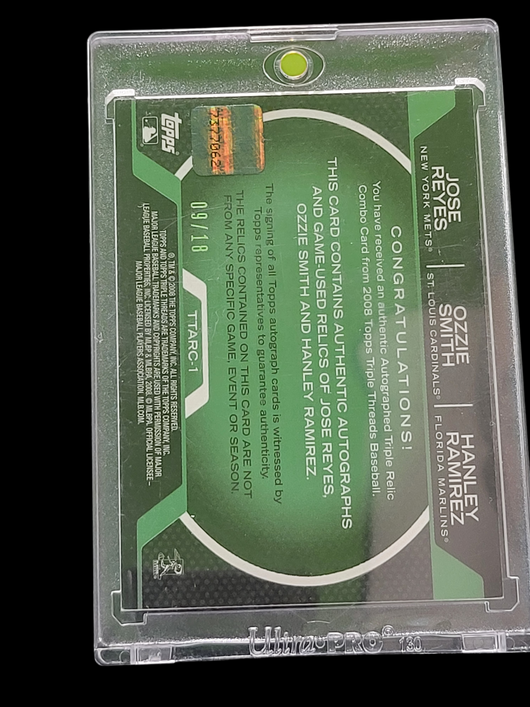 2008 Topps Ozzie Smith Hanley Ramirez Jose Reyes Green  Auto Triple Relic /18