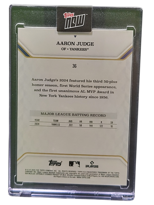 2025 Topps Topps Now Aaron Judge #36 Gold 18/25