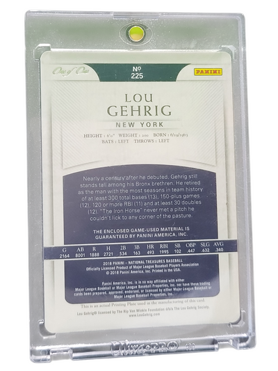 2018 Panini National Lou Gehrig #225 Magenta Plate Printing Plate Game-Used