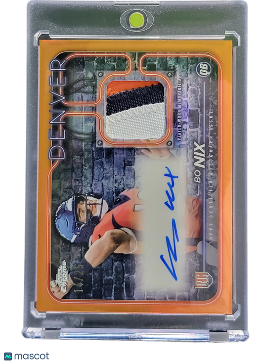 2024 Topps Chrome Bo Nix #CPA-BN Orange Player-Worn Rookie Patch Auto RC 14/25