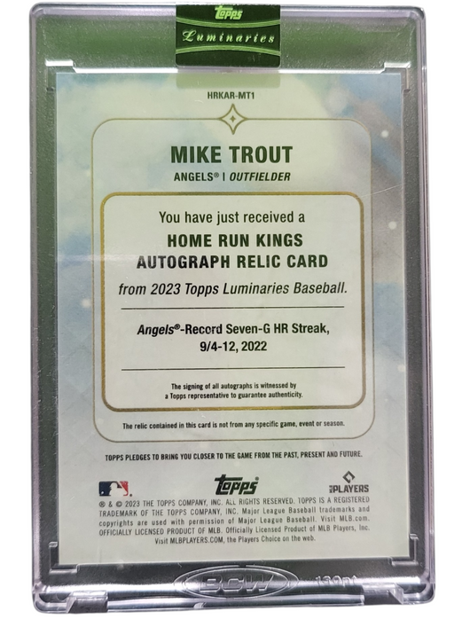 2023 Topps Mike Trout #HRKAR-MT1 Purple Home Run Kings Auto Relic Game-Used