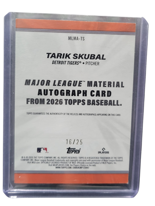 2026 Topps Baseball Tarik Skubal #MLMA-TS Relic Game-Used Memorabilia 16/25