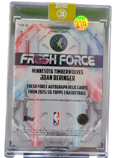 2026 Topps 3 Fresh Force Joan Beringer #FFR-JB Player-Worn Memorabilia Autograph