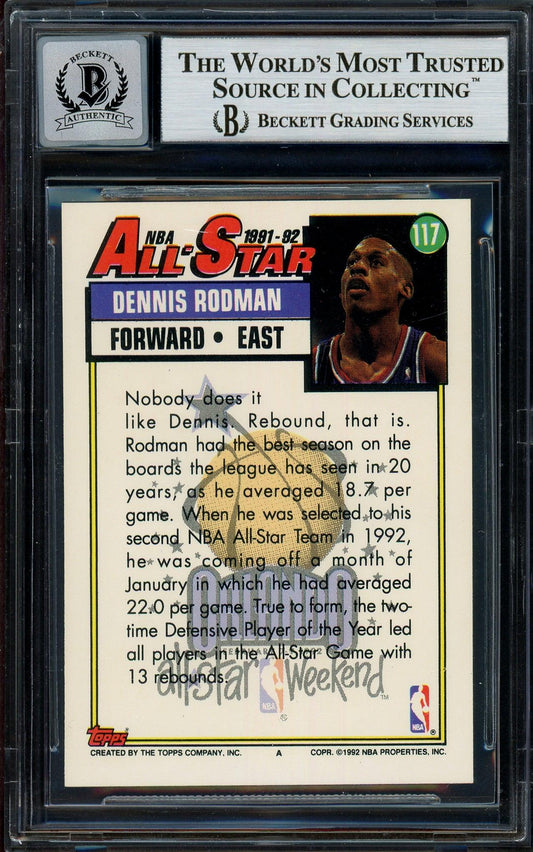 Dennis Rodman Autographed 1992-93 Topps Card #117 Detroit Pistons Auto Grade Gem Mint 10 Beckett BAS Stock #194590