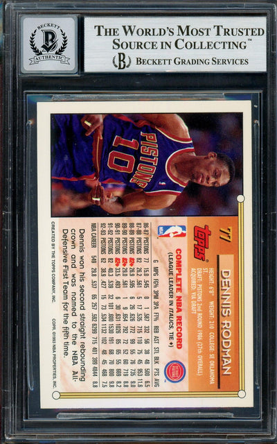 Dennis Rodman Autographed 1993-94 Topps Card #77 Detroit Pistons Auto Grade Gem Mint 10 Beckett BAS #13018178