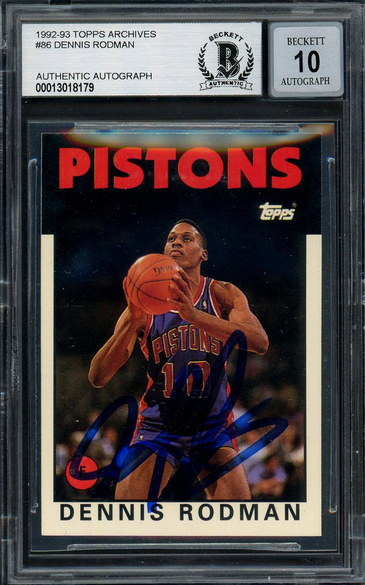 Dennis Rodman Autographed 1993-94 Topps Archives Card #86 Detroit Pistons Auto Grade Gem Mint 10 Beckett BAS #13018179
