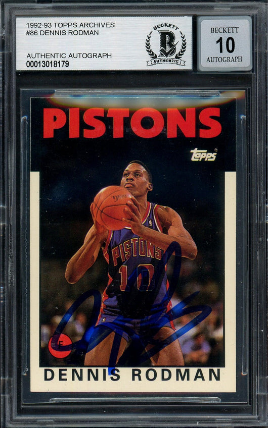 Dennis Rodman Autographed 1993-94 Topps Archives Card #86 Detroit Pistons Auto Grade Gem Mint 10 Beckett BAS #13018179