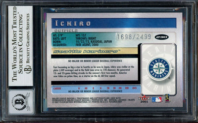 Ichiro Suzuki Autographed 2001 Fleer Futures Rookie Card #230 Seattle Mariners Auto Grade Gem Mint 10 #1698/2499 Beckett BAS #13018298