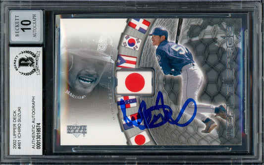 Ichiro Suzuki Autographed 2002 Upper Deck World Stars Card #461 Seattle Mariners Auto Grade Gem Mint 10 Beckett BAS #13018574