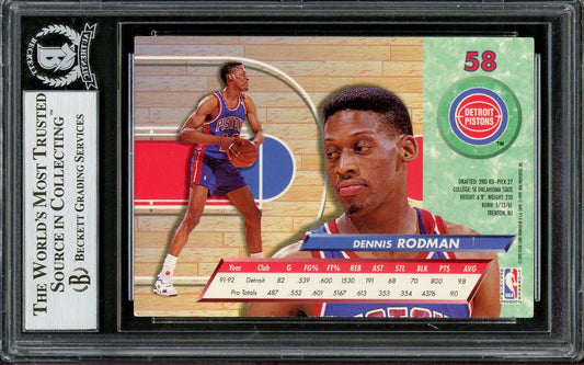 Dennis Rodman Autographed 1992-93 Fleer Ultra Card #58 Detroit Pistons Beckett BAS Stock #195051
