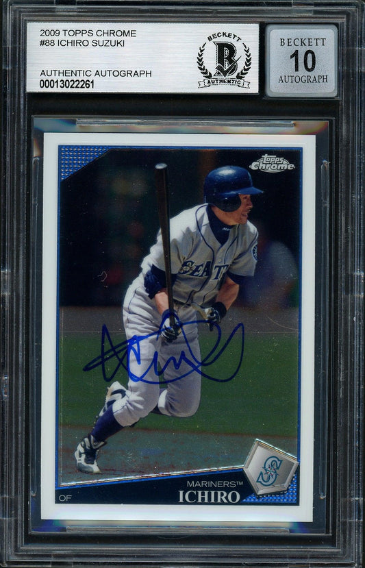 Ichiro Suzuki Autographed 2009 Topps Chrome Card #88 Seattle Mariners Auto Grade Gem Mint 10 Beckett BAS #13022261
