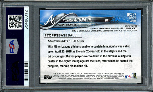 Ronald Acuna Jr. Autographed 2018 Topps Update Rookie Card #US252 Atlanta Braves PSA 9 Auto Grade Gem Mint 10 PSA/DNA #50466012