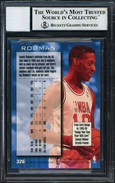 Dennis Rodman Autographed 1996-97 Fleer Card #326 Chicago Bulls Auto Grade 10 Beckett BAS #12518923