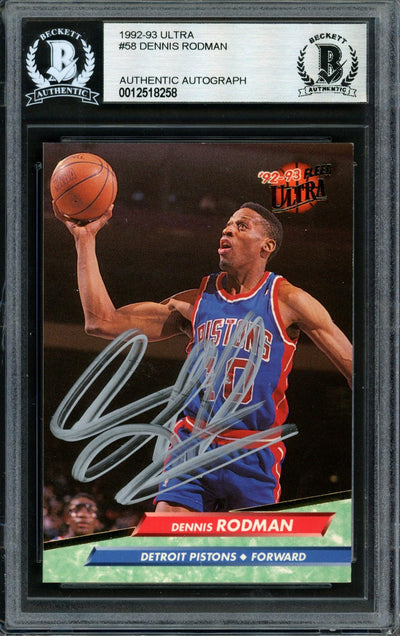 Dennis Rodman Autographed 1992-93 Fleer Ultra Card #58 Detroit Pistons Beckett BAS #12518258