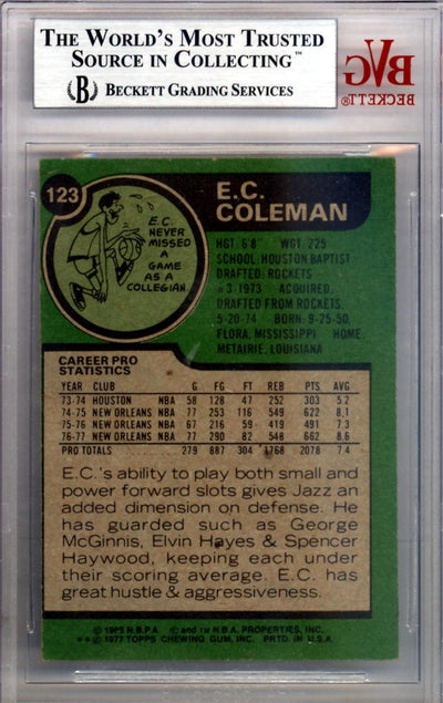 E.C. Coleman Autographed 1977 Topps Card #123 New Orleans Jazz Beckett BAS #10008992