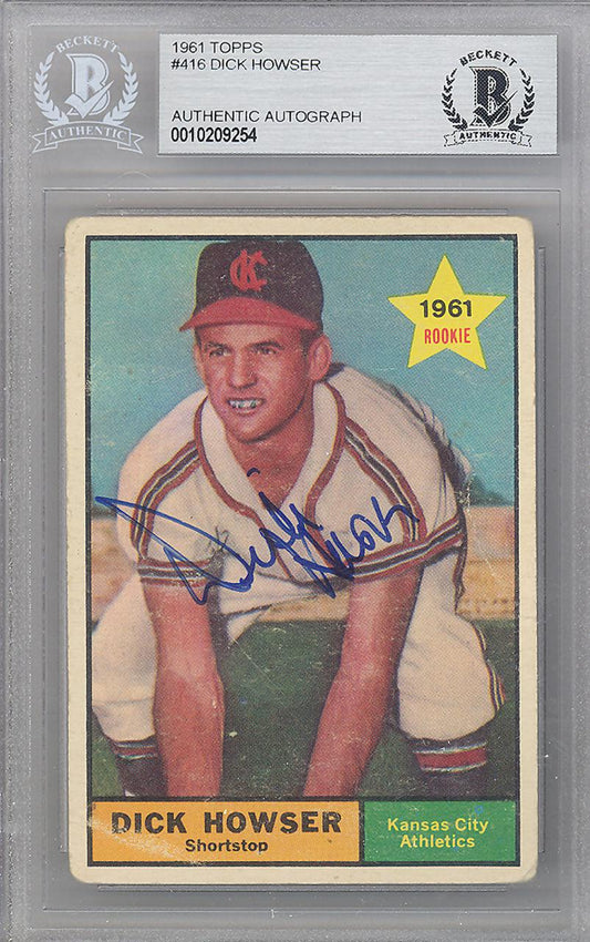 Dick Howser Autographed 1961 Topps Card #416 Kansas City A's Beckett BAS #10209254