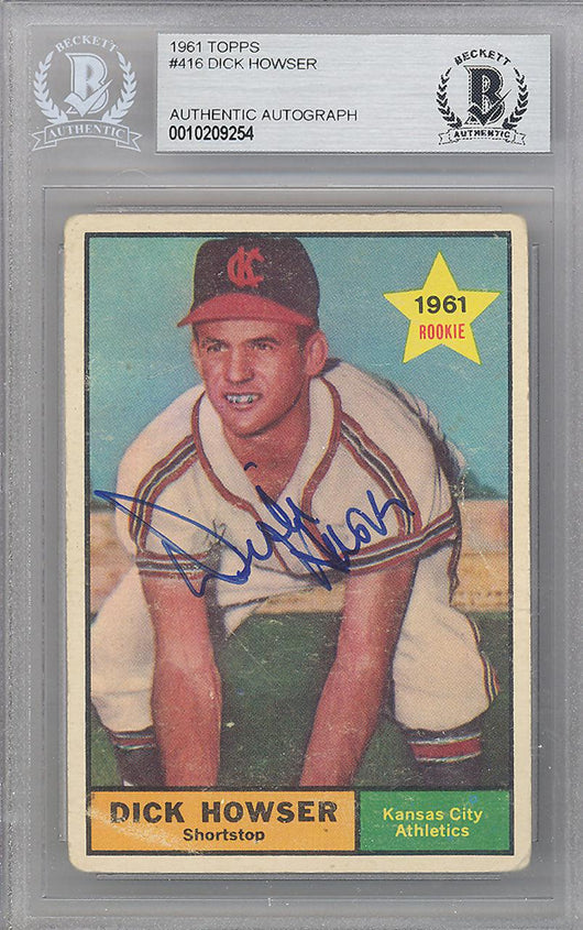 Dick Howser Autographed 1961 Topps Card #416 Kansas City A's Beckett BAS #10209254