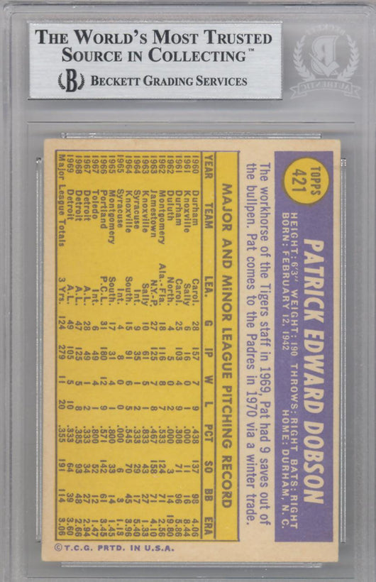 Pat Dobson Autographed 1970 Topps Card #421 San Diego Padres Beckett BAS #10209771