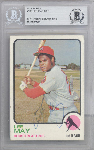 Lee May Autographed 1973 Topps Card #135 Houston Astros Beckett BAS #10209979