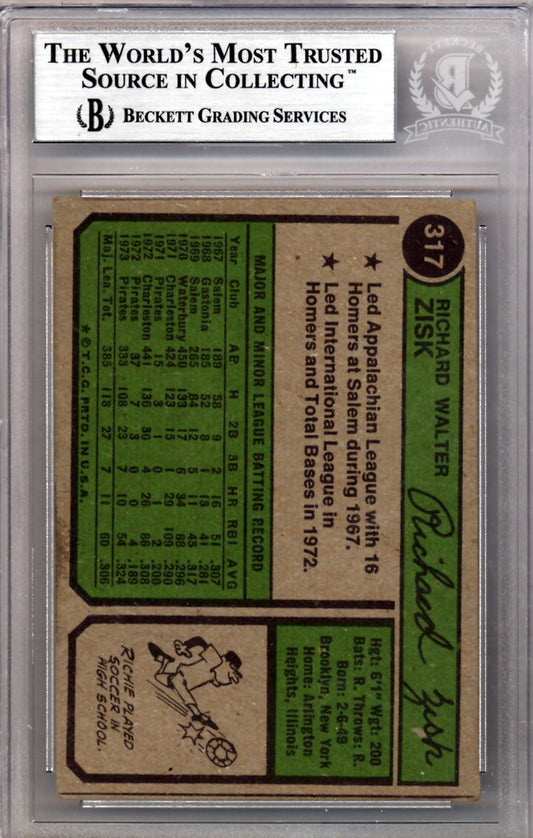 Richie Zisk Autographed 1974 Topps Card #317 Pittsburgh Pirates Beckett BAS #10210153