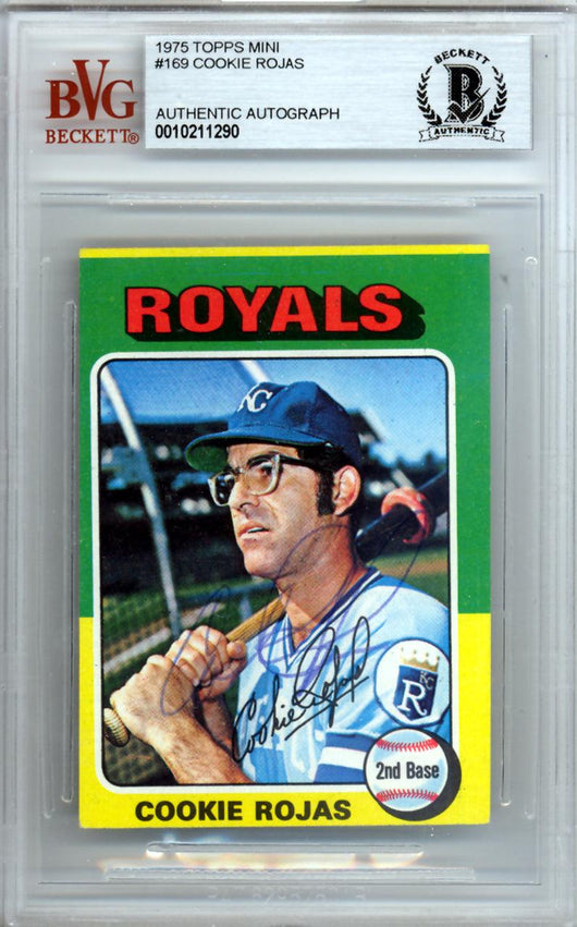 Cookie Rojas Autographed 1975 Topps Mini Card #169 Kansas City Royals Beckett BAS #10211290