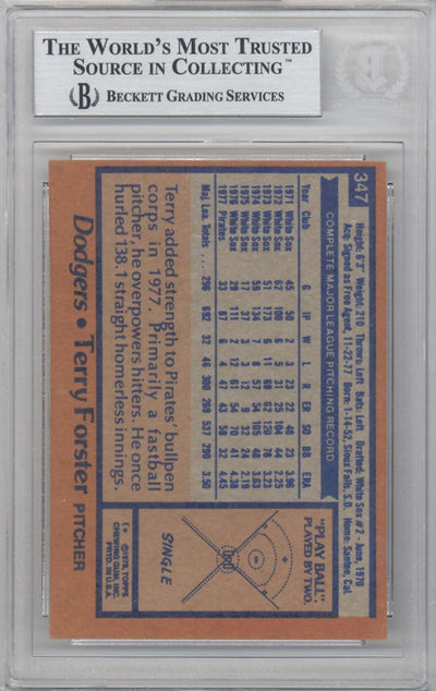 Terry Forster Autographed 1978 Topps Card #347 Los Angeles Dodgers Beckett BAS #10211488