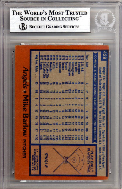 Mike Barlow Autographed 1978 Topps Card #429 California Angels Beckett BAS #10211540
