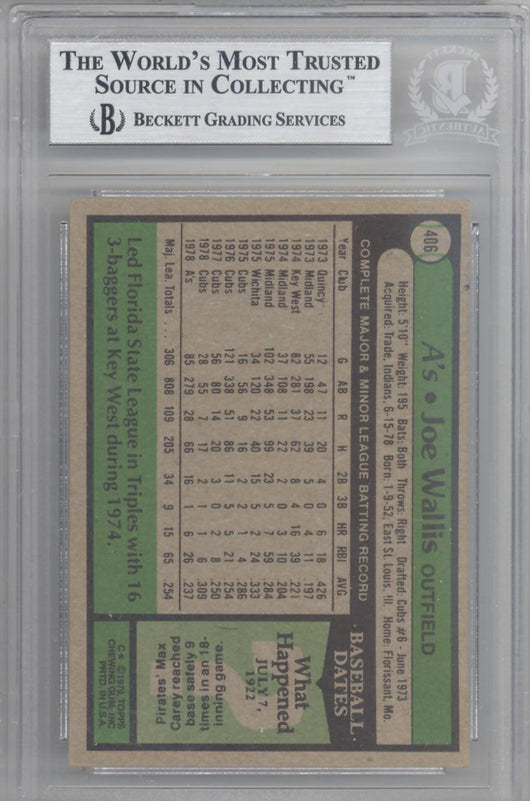 Joe Wallis Autographed 1979 Topps Card #406 Oakland A's Beckett BAS #10211581