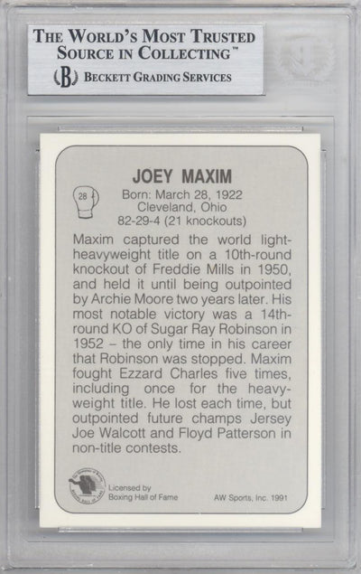 Joey Maxim Autographed 1991 All World Sports Card #28 Beckett BAS #10211701