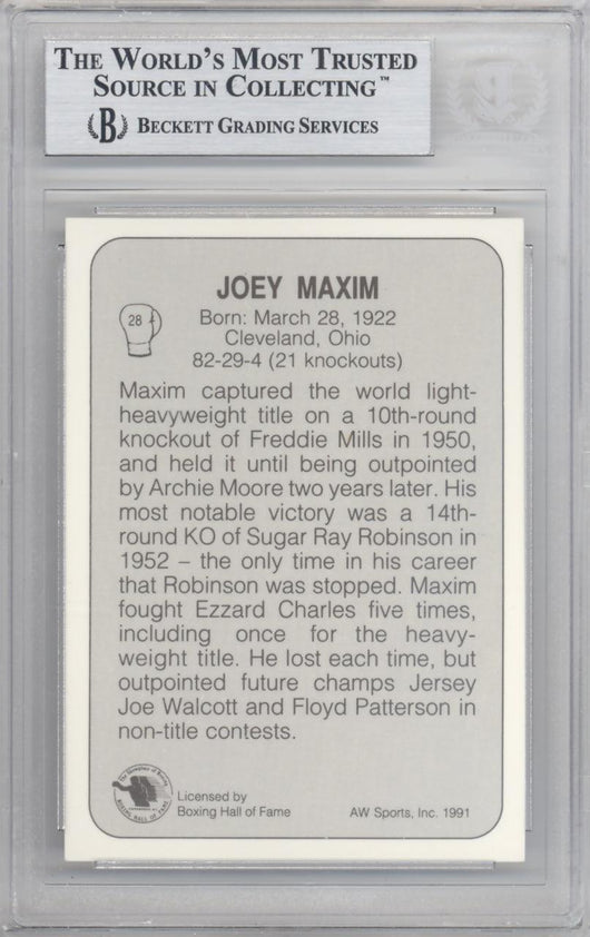Joey Maxim Autographed 1991 All World Sports Card #28 Beckett BAS #10211701