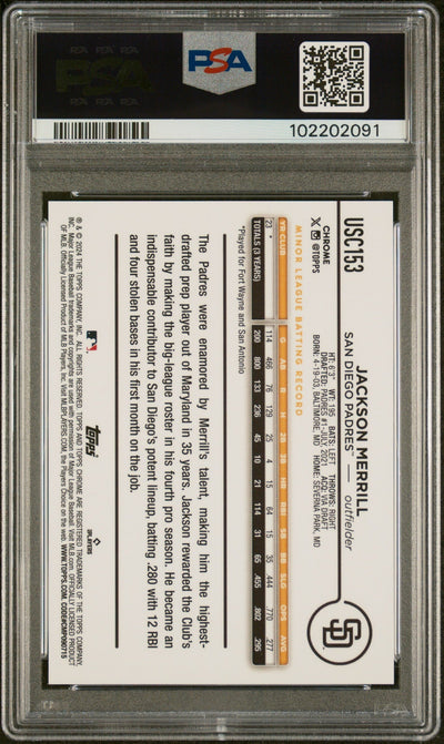 2024 Topps Chrome Update Black RayWave Jackson Merrill #USC153 RC /10 PSA 10