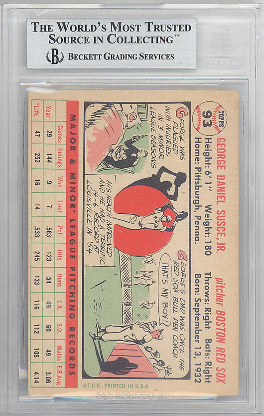 George Susce Jr. Autographed 1956 Topps Card #93 Boston Red Sox Beckett BAS #10265625