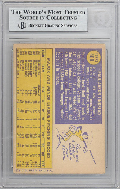 Paul Lindblad Autographed 1970 Topps Card #408 Oakland A's Beckett BAS #10265658