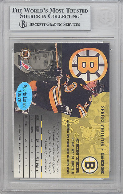 Sergei Zholtok Autographed 1994-95 Leaf Card #508 Boston Bruins Beckett BAS #10266462