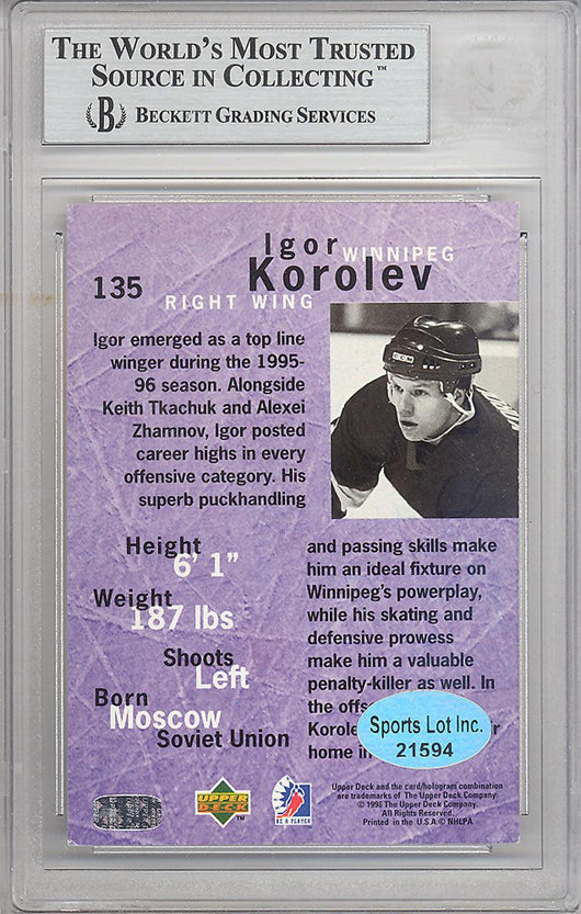Igor Korolev Autographed 1995-96 Upper Deck Be A Player Card #135 Winnipeg Jets Beckett BAS #10266521