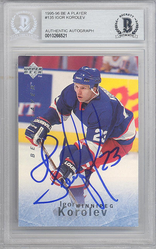 Igor Korolev Autographed 1995-96 Upper Deck Be A Player Card #135 Winnipeg Jets Beckett BAS #10266521