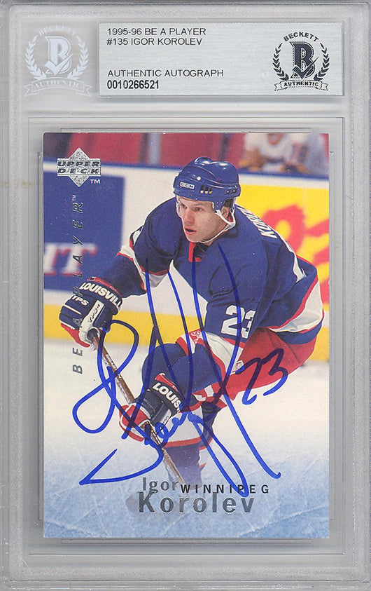 Igor Korolev Autographed 1995-96 Upper Deck Be A Player Card #135 Winnipeg Jets Beckett BAS #10266521