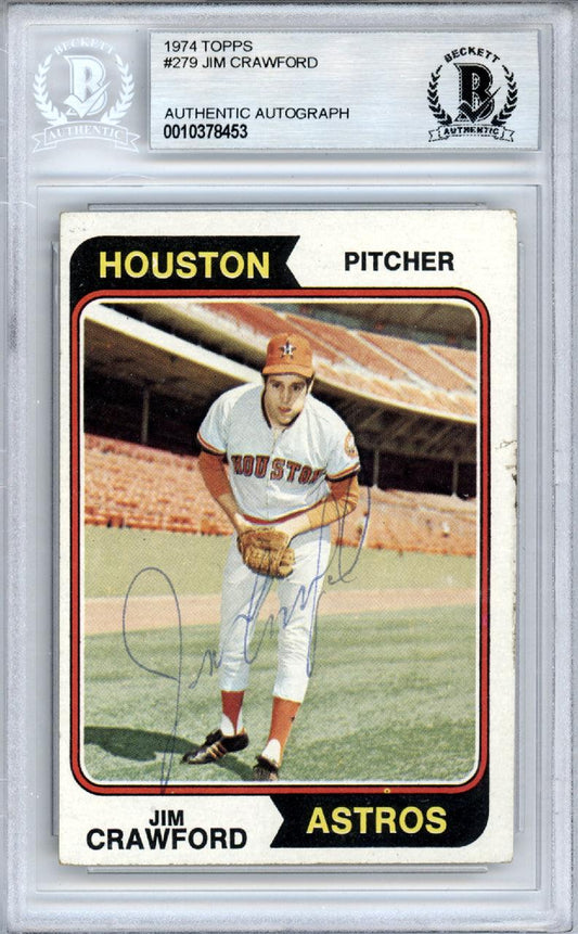 Jim Crawford Autographed 1974 Topps Card #279 Houston Astros Beckett BAS #10378453