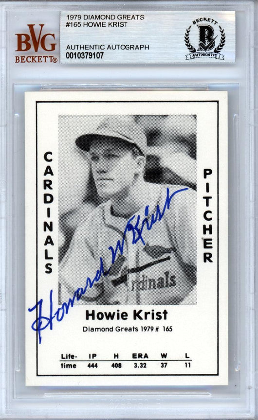 Howie Krist Autographed 1979 Diamond Greats Card #165 St. Louis Cardinals Beckett BAS #10379107