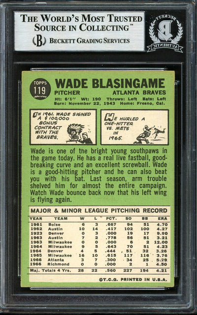 Wade Blasingame Autographed 1967 Topps Card #119 Atlanta Braves High Number Beckett BAS #12409503