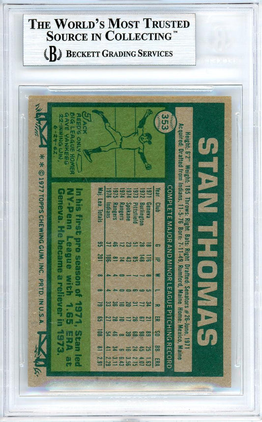 Stan Thomas Autographed 1977 Topps Card #353 Seattle Mariners Beckett BAS #10540388