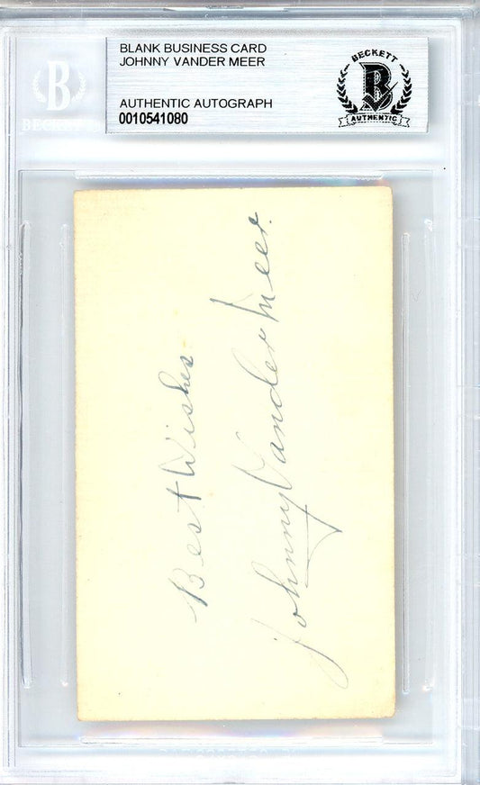 Johnny Vandermeer Autographed 2x3.5 Blank Business Card Cincinnati Reds "Best Wishes" Vintage Playing Days Signature Beckett BAS #10541080