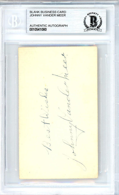 Johnny Vandermeer Autographed 2x3.5 Blank Business Card Cincinnati Reds "Best Wishes" Vintage Playing Days Signature Beckett BAS #10541080