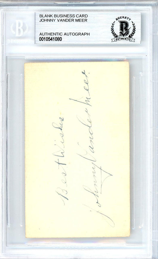 Johnny Vandermeer Autographed 2x3.5 Blank Business Card Cincinnati Reds "Best Wishes" Vintage Playing Days Signature Beckett BAS #10541080