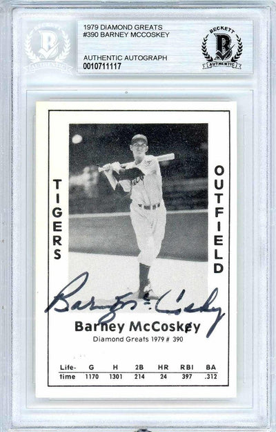 Barney McCoskey Autographed 1979 Diamond Greats Card #390 Detroit Tigers Beckett BAS #10711117