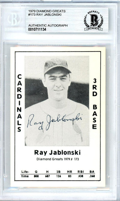 Ray Jablonski Autographed 1979 Diamond Greats Card #173 St. Louis Cardinals Beckett BAS #10711134
