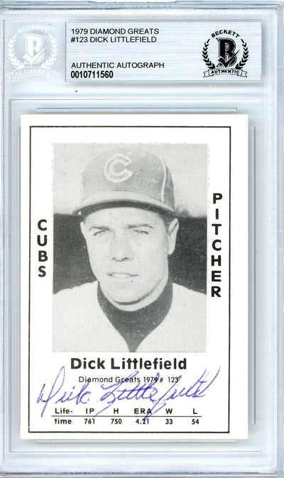 Dick Littlefield Autographed 1979 Diamond Greats Card #123 Chicago Cubs Beckett BAS #10711560