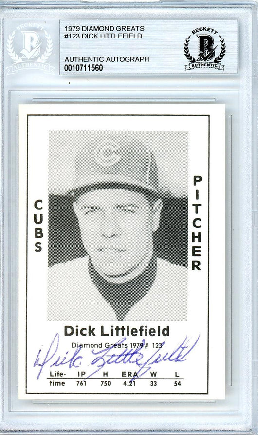 Dick Littlefield Autographed 1979 Diamond Greats Card #123 Chicago Cubs Beckett BAS #10711560