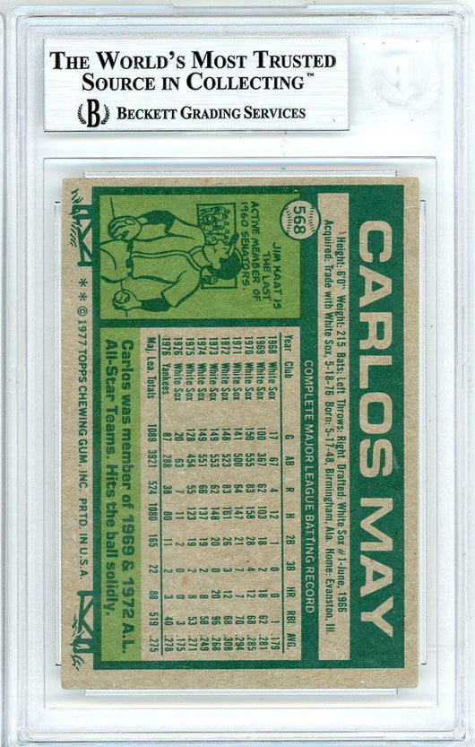 Carlos May Autographed 1977 Topps Card #568 New York Yankees Beckett BAS #10712148