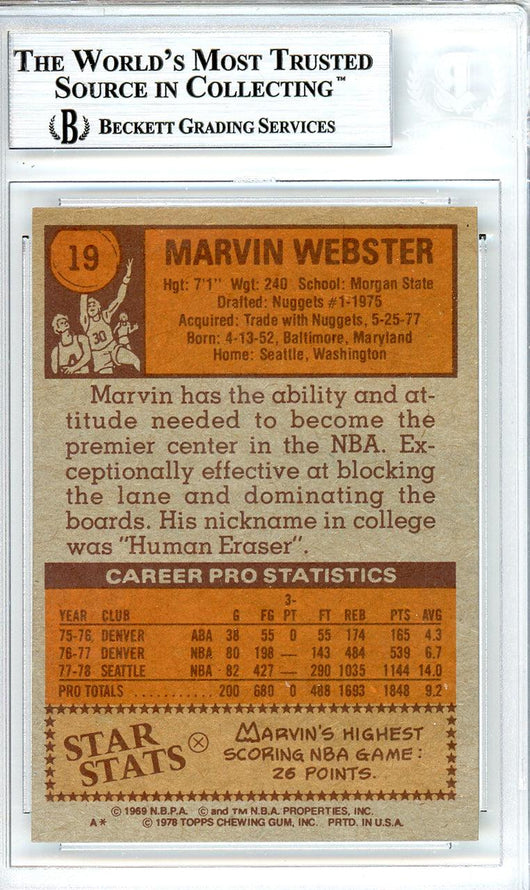 Marvin Webster Autographed 1978-79 Topps Card #19 Seattle Supersonics Beckett BAS #10712248